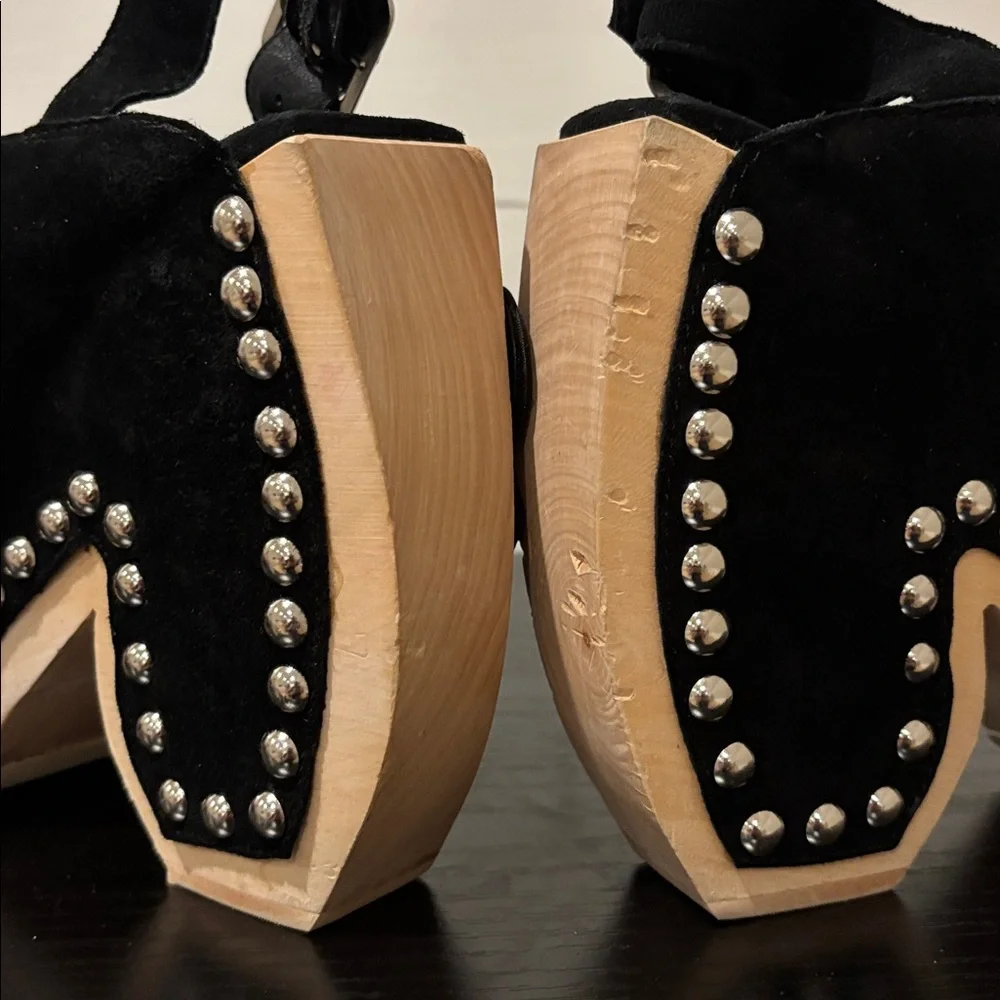 Jeffrey Campbell Wood Platform Satin Floral Jeweled Suede Clog/Sandals Size 6 - Picture 6 of 10